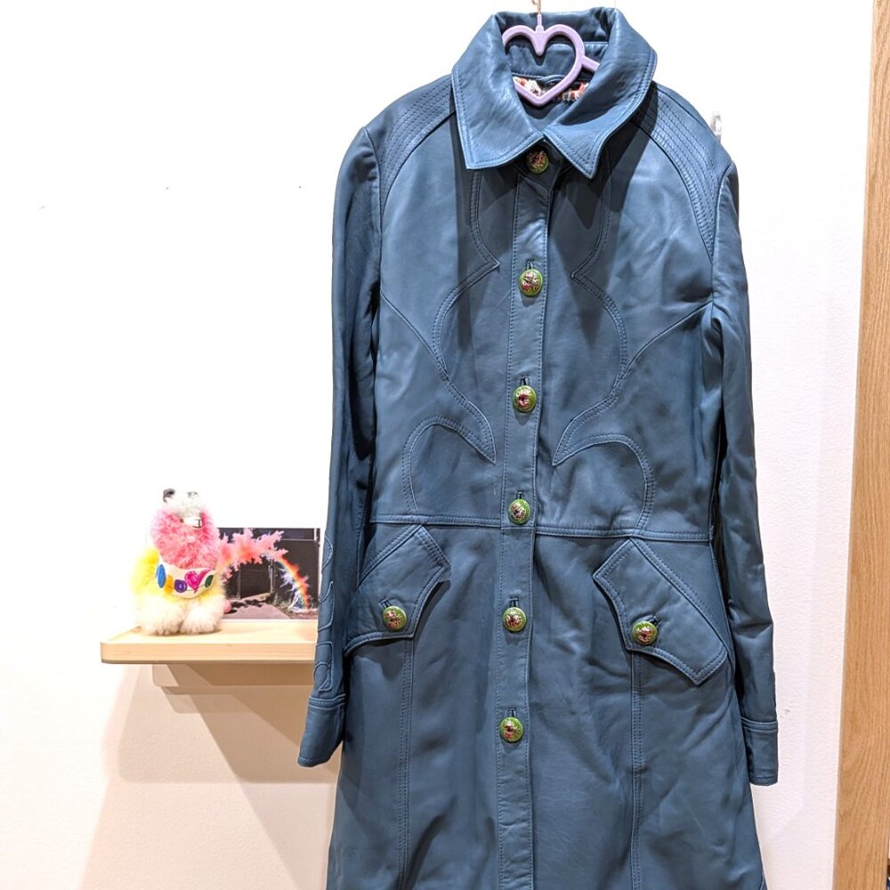 Turquoise Real Leather Coat, Oilily, sz 34